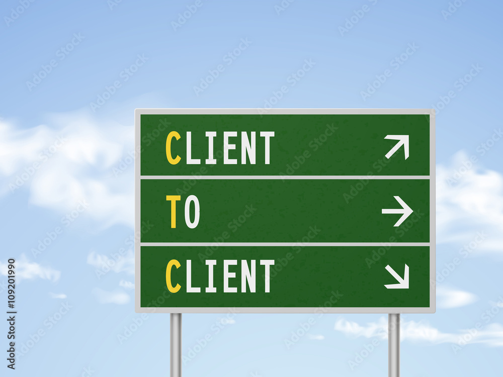 Fototapeta premium 3d illustration road sign with client to client