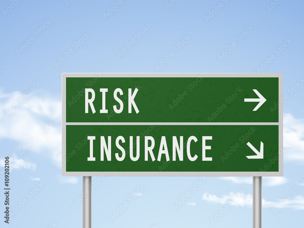 Fototapeta premium 3d illustration road sign with risk and insurance