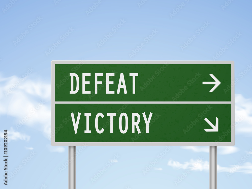 Fototapeta premium 3d illustration road sign with defeat and victory