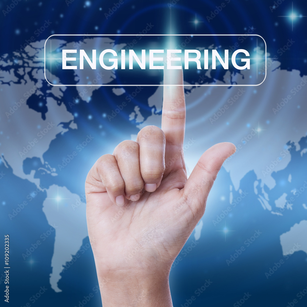 hand pressing engineering word button on virtual screen. business concept hand pressing engineering word button on virtual screen. business concept