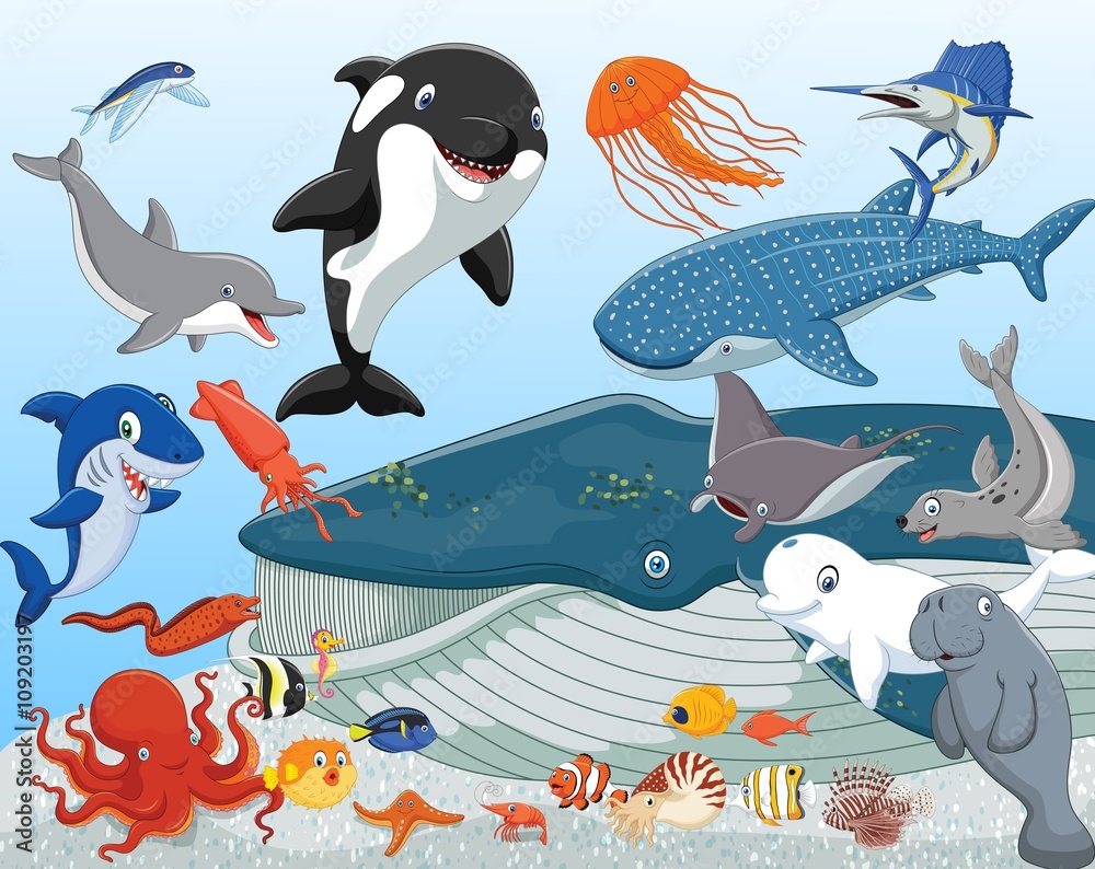 Naklejka premium Cartoon sea animals