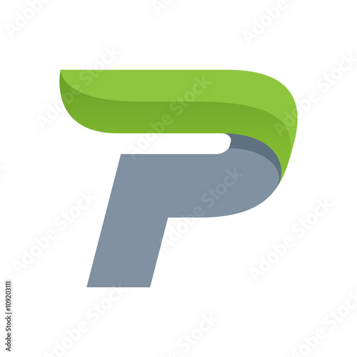 P letter logo with green leaf.
