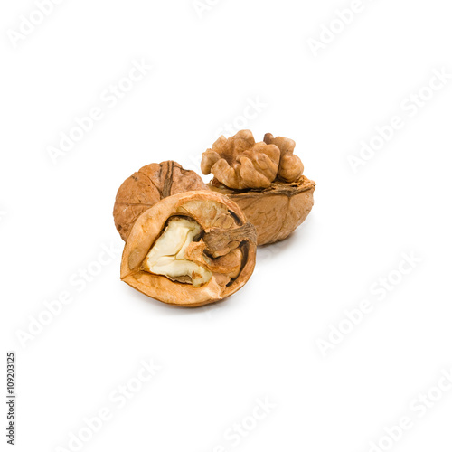 Isolated image of walnuts on a white background closeup