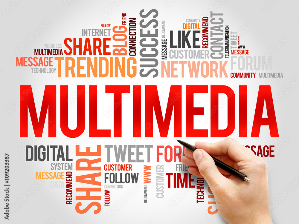 Multimedia word cloud, business concept Multimedia word cloud, business concept