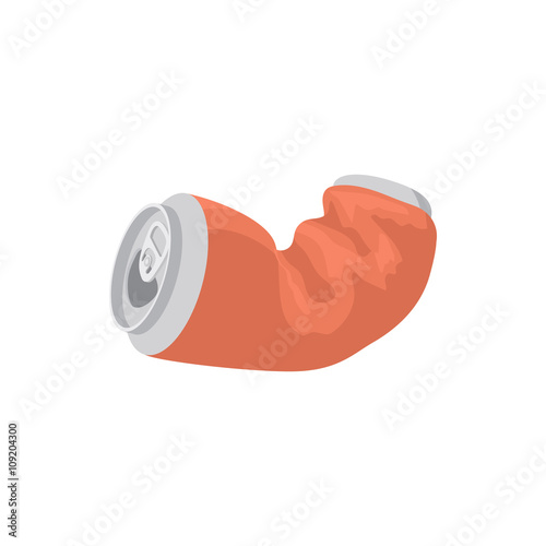 Crumpled soda or beer can icon, cartoon style 