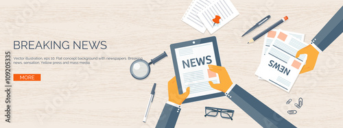 Vector illustration. Flat header. Online news. Newsletter,information. Business, market information. Financial report.