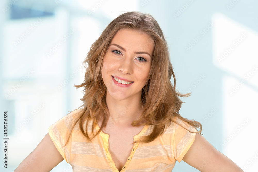portrait of attractive caucasian smiling woman portrait of attractive caucasian smiling woman
