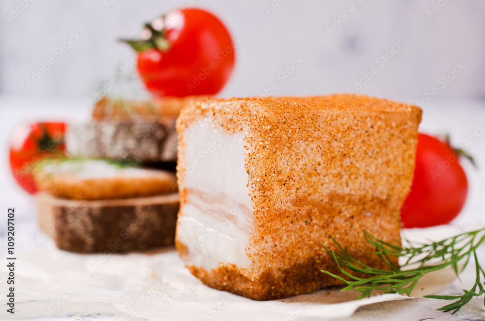 Salty lard with spices Salty lard with spices