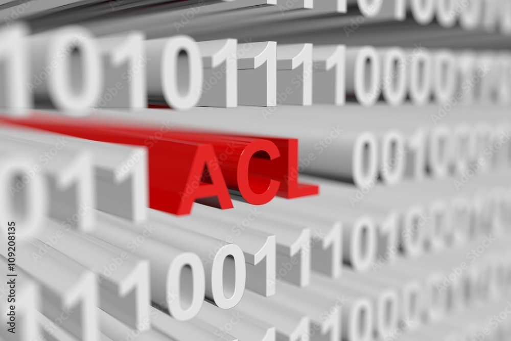 ACL into a binary code with blurred background 3D illustration