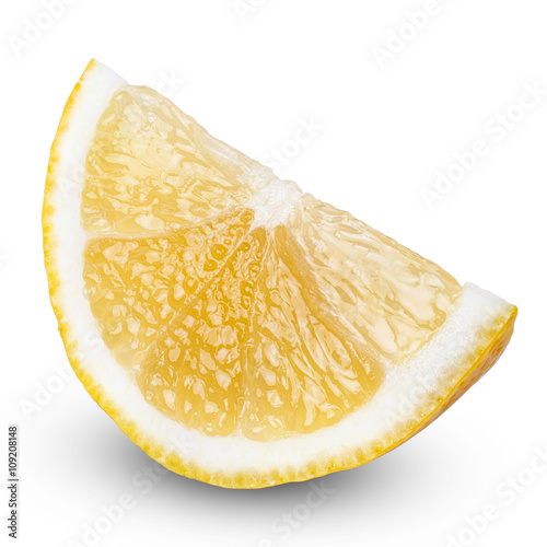 Slice of lemon fruit isolated on white 