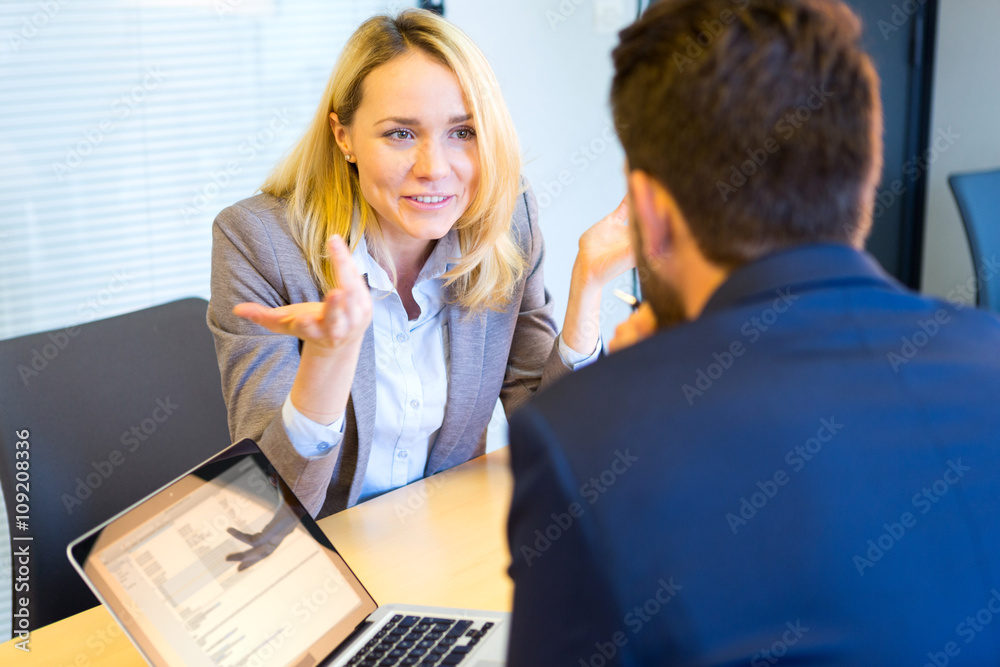 Fototapeta premium Young attractive woman during job interview