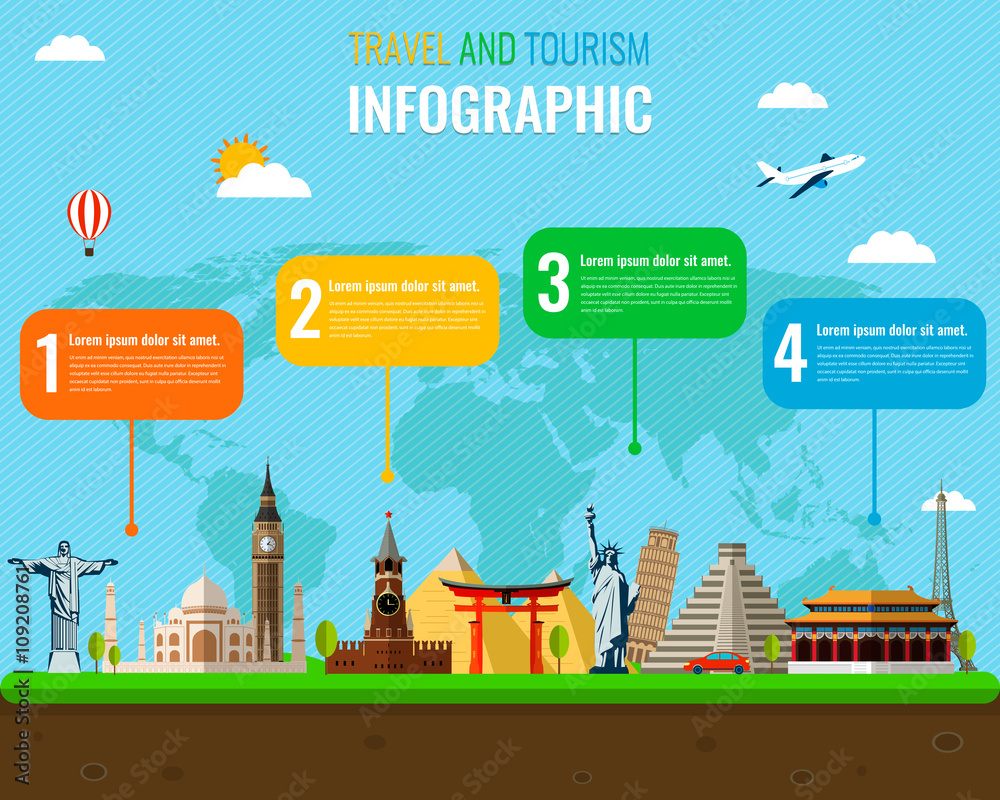 Travel and Tourism. Infographic set with landmarks. Vector illustration.