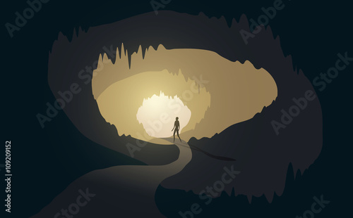 man at cave entrance vector