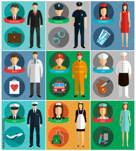 Professions Vector Flat Icons.