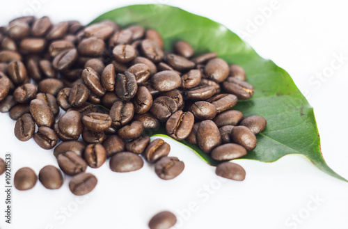 coffee beans on the white ground