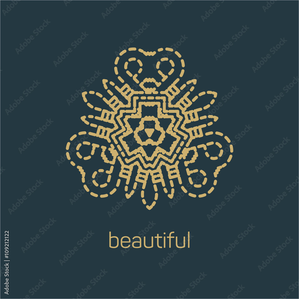 Hand drawn logo, vector design elements. Linear Gold emblem on a colorfull background. Logo template for Cafe, Hotel, Heraldic, Restaurant, Boutique. logo design for business