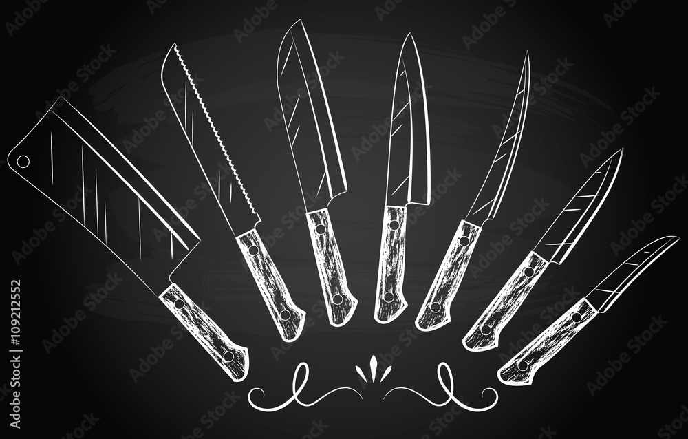 Naklejka premium Set of steel kitchen knives