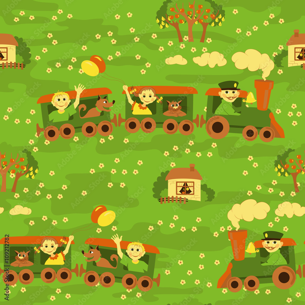 Seamless baby pattern – Travel by train