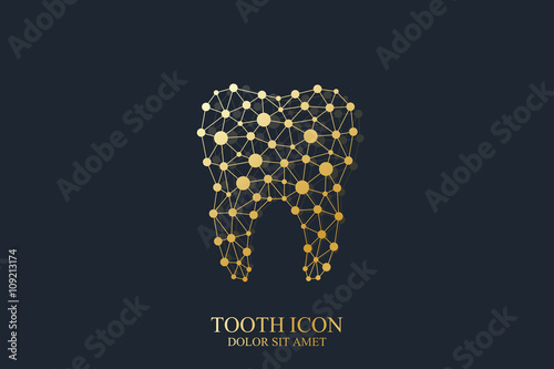 Tooth vector template icon with connected lines and dot. Medical design. Oral care dental clinic