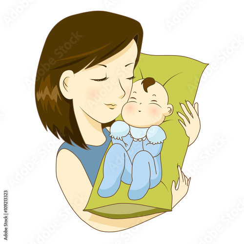 Mother holding her little baby with love