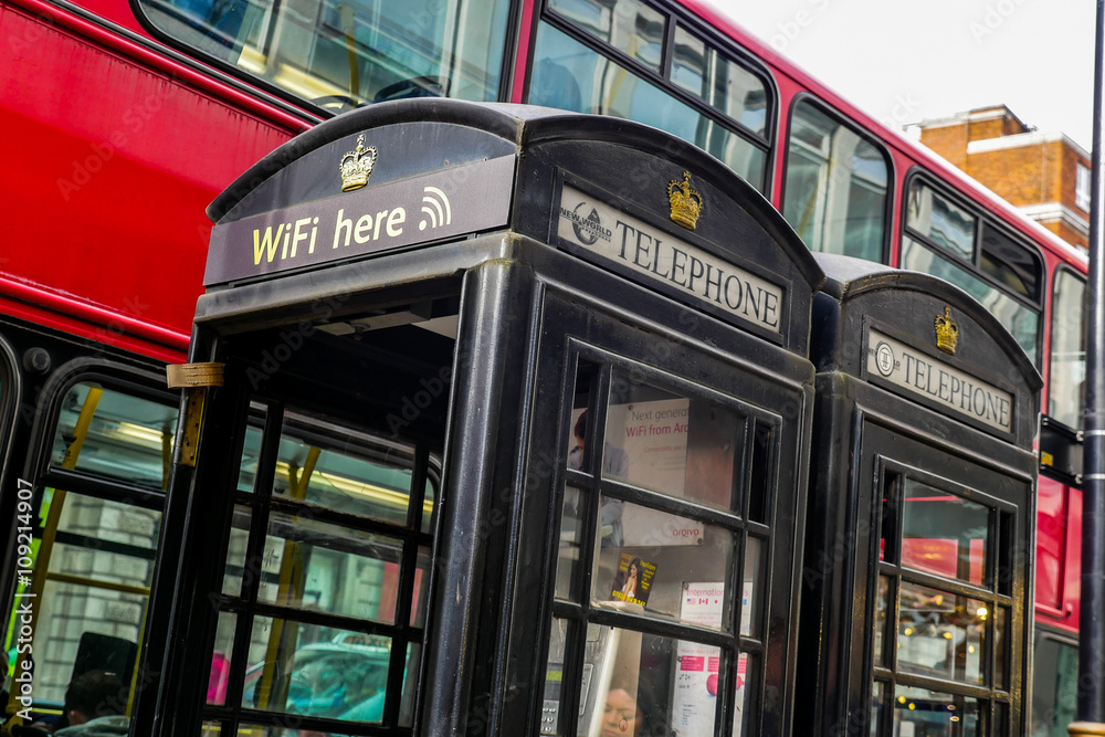 Classic British telephone box in London Classic British telephone box in London