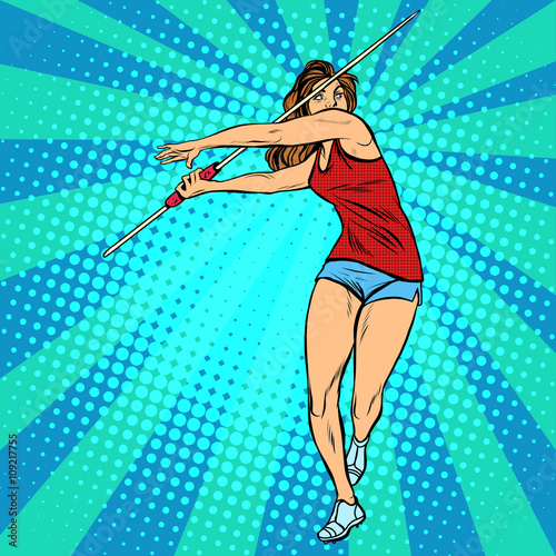 girl athlete throwing javelin, athletics summer games