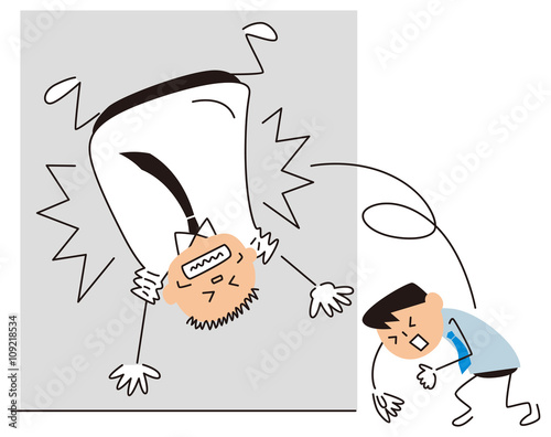 大きな男を投げ飛ばす小男