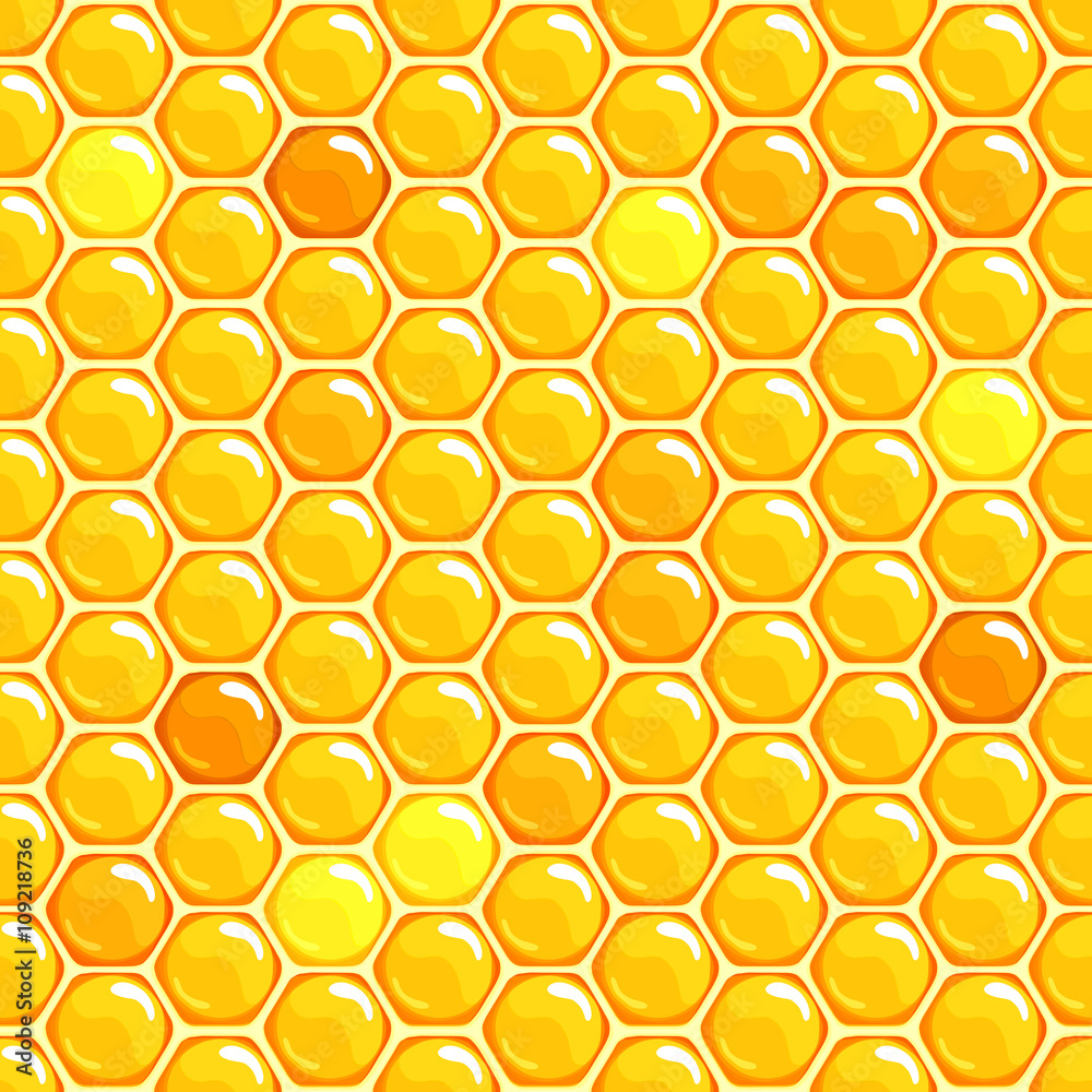 Honey. Honey honeycombs.Sweet yellow background. Seamless pattern. Vector illustration Honey. Honey honeycombs.Sweet yellow background. Seamless pattern. Vector illustration