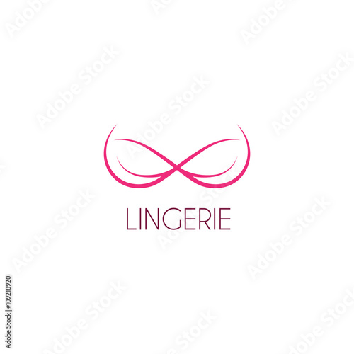Vector template of logo of lingerie. Logotype of female underwear in the form of silhouette of bra. Label of boutique.