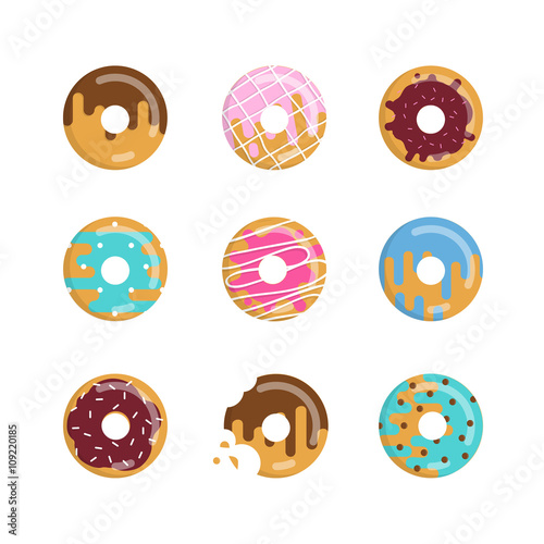Vector illustration of sweet donuts on white background.
