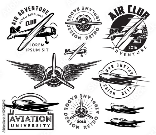 retro pattern set of planes, badges, design elements