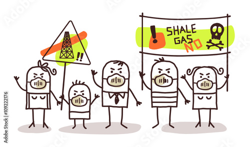 cartoon group of people against shale gas extract