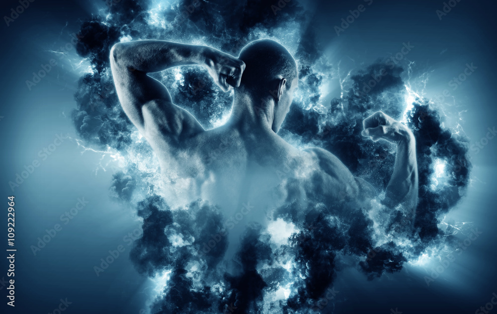 Sexy Athletic Man posing on glowing background Sexy Athletic Man posing on glowing background