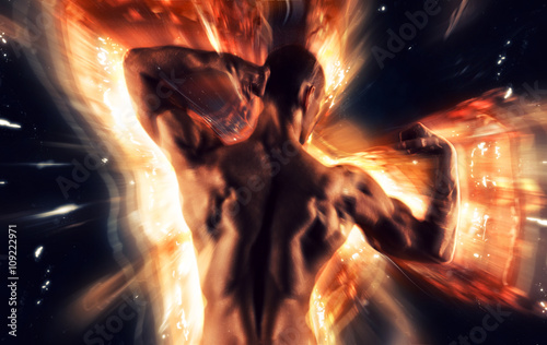 Sexy Athletic Man posing on glowing background