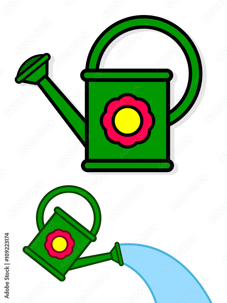 Colorful green cartoon watering cans Colorful green cartoon watering cans