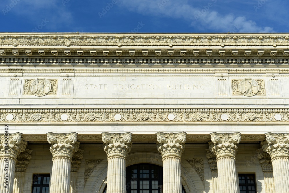 New York State Education Department Building was built in 1912 with Beaux-Arts style in downtown Albany, New York State, USA. This building was listed as a National Historic Places in 1971.