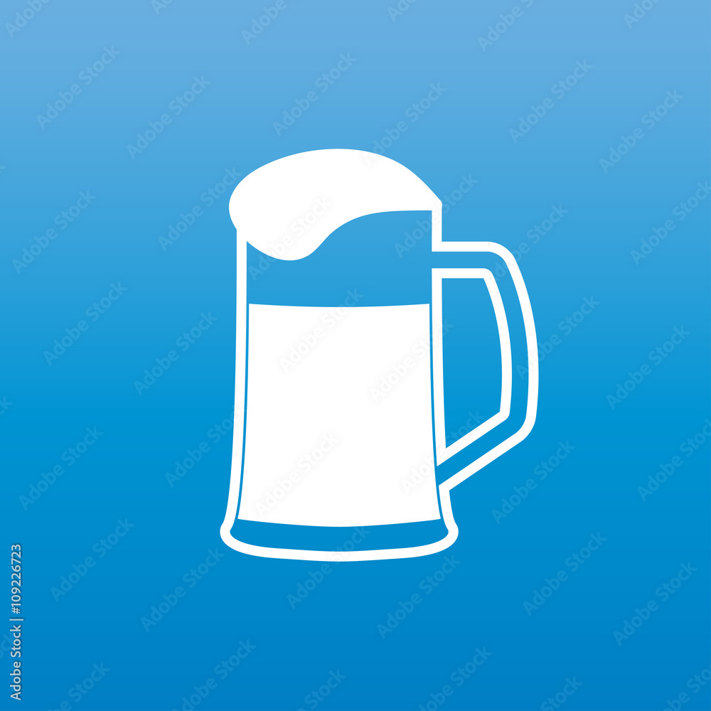 Beer mug icon or sign. A glass of beer with white foam atop isolated on blue background. Vector illustration. Beer mug icon or sign. A glass of beer with white foam atop isolated on blue background. Vector illustration.