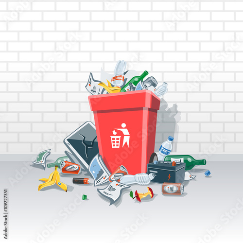 Littering Garbage around the Trash Bin on the Street