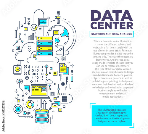 Vector creative concept illustration of data center with header