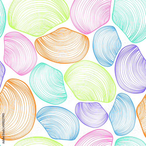 Abstract Seamless Pattern Of Colorful Seashells.