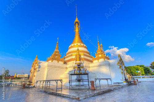 Wat Jongklang - Wat Jongkham temple the most favourite place for tourist in Mae hong son near Chiang mai, Thailand with blue sky
