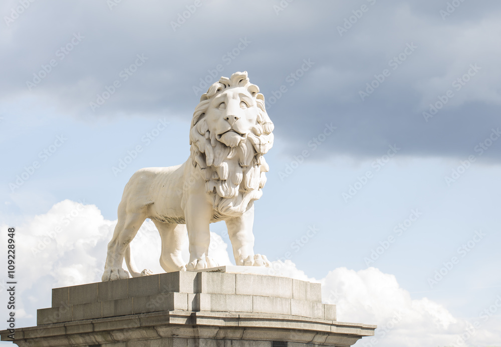 British Lion. The symbol of the British Empire, the lion stands tall and proud on his plinth on Westminster Bridge in London.