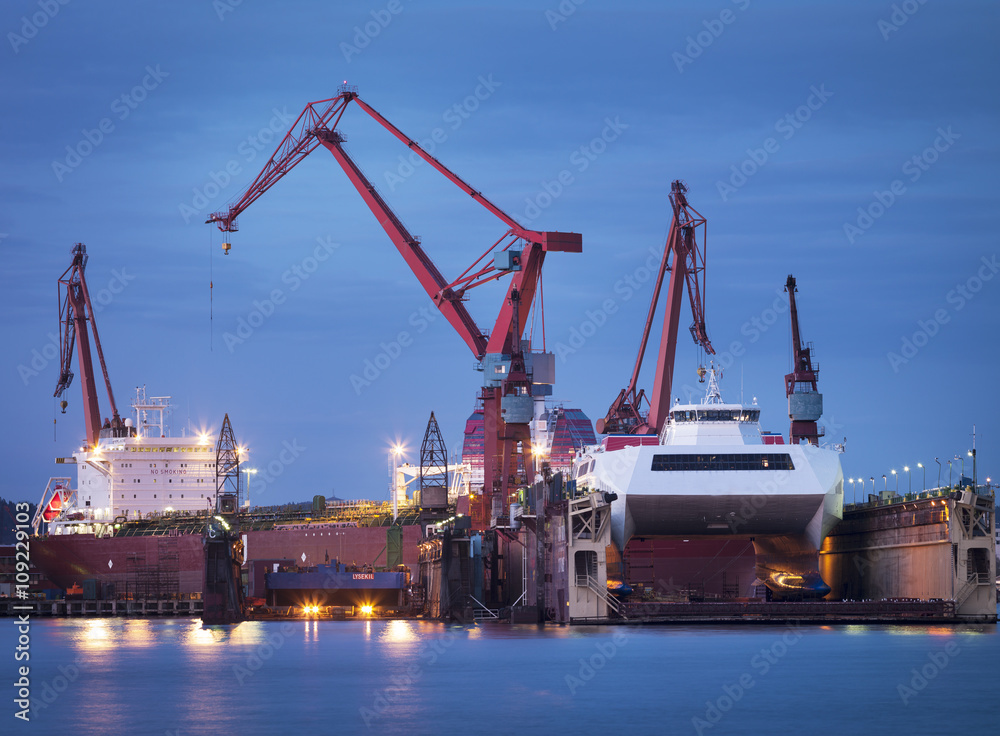 View of container cranes in port View of container cranes in port