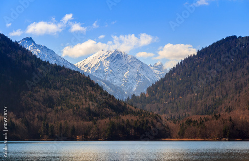 Alpsee lake landscape with Alps mountains near Munich in Bavaria  Germany