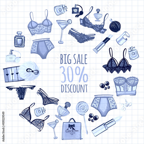 Vector set with lingerie and perfume