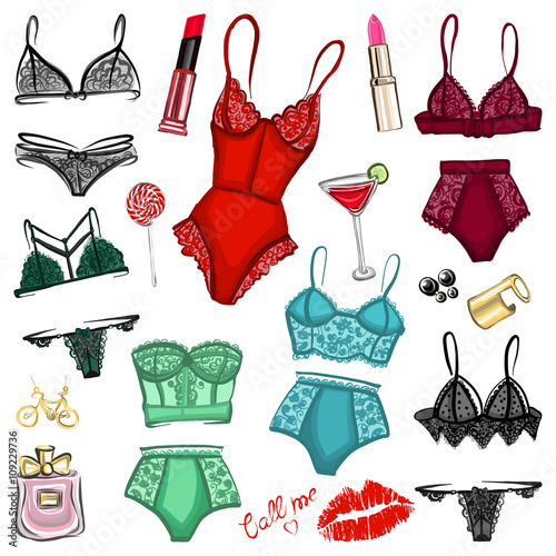 Vector set with lingerie and perfume