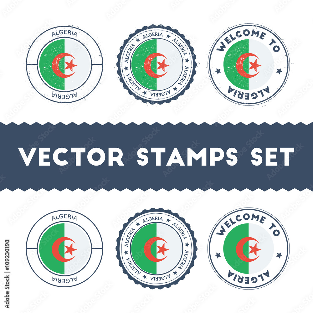 Fotografie Algerian flag rubber stamps set