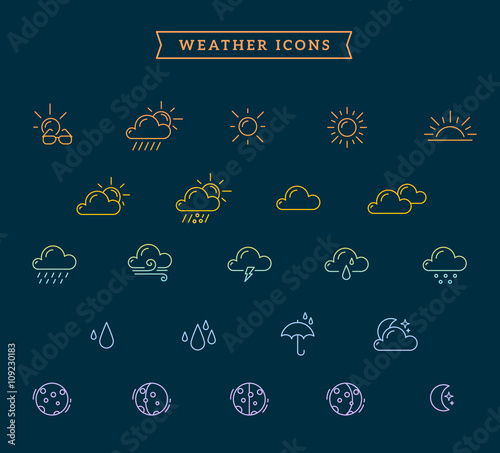 Vector illustration of rainbow gradient weather theme icon set o