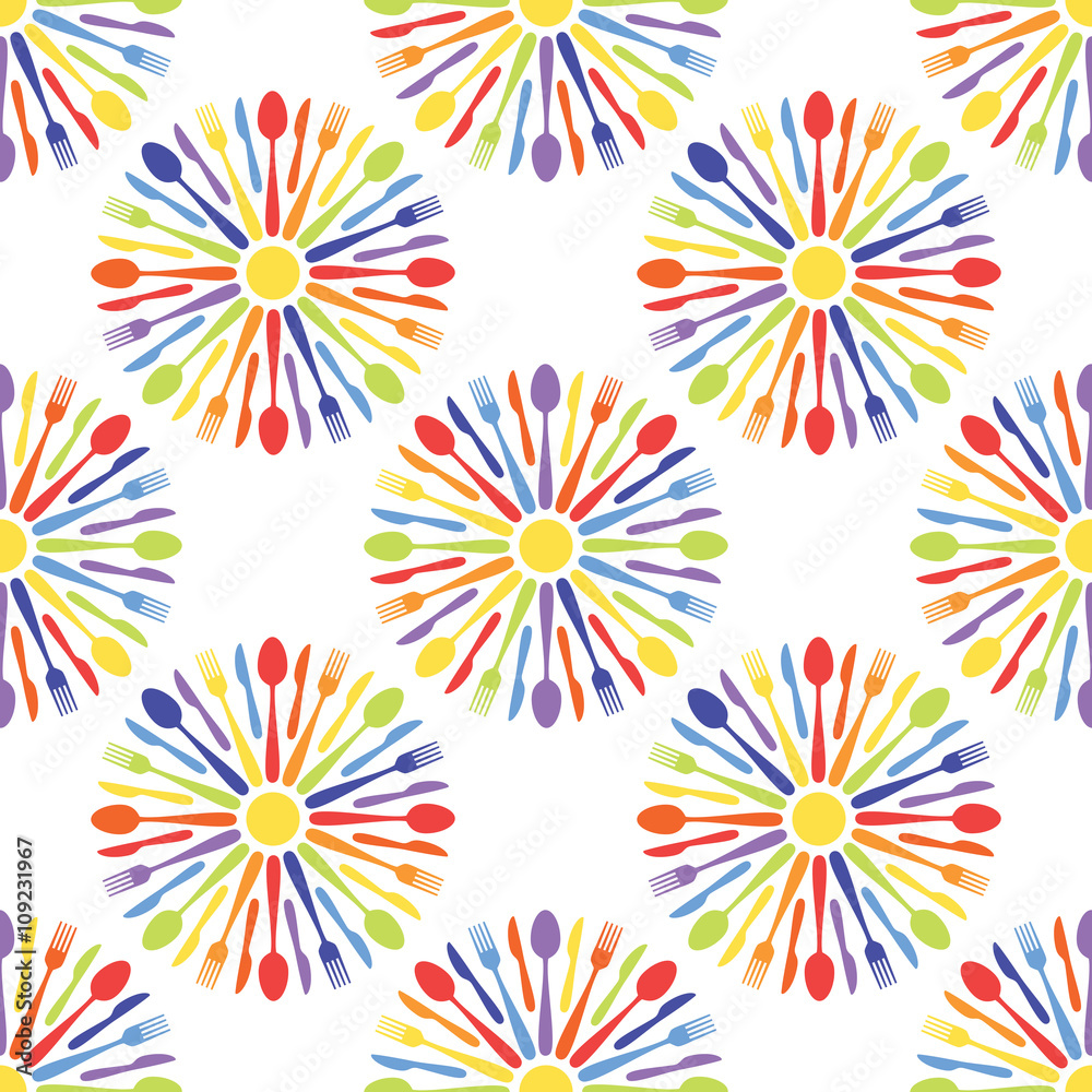 Seamless Cafe Cutlery Colorful Pattern