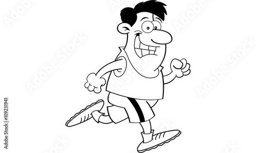 Black and white illustration of a man running.